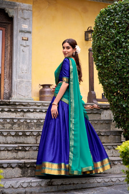 Ready-to-Wear Zari Woven Lehenga Set with Unstitched Blouse and Lace Border Dupatta