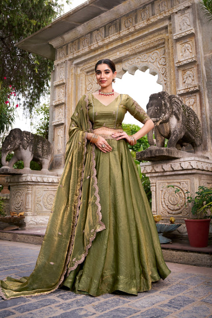 Festive Wear Fendi Thread Embroidered Lehenga Set for Women