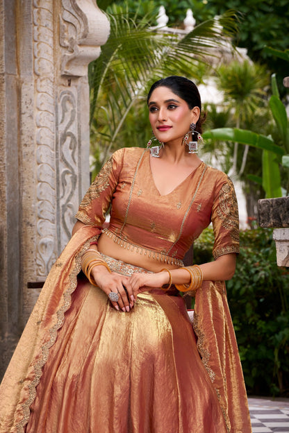 Festive Wear Fendi Thread Embroidered Lehenga Set for Women