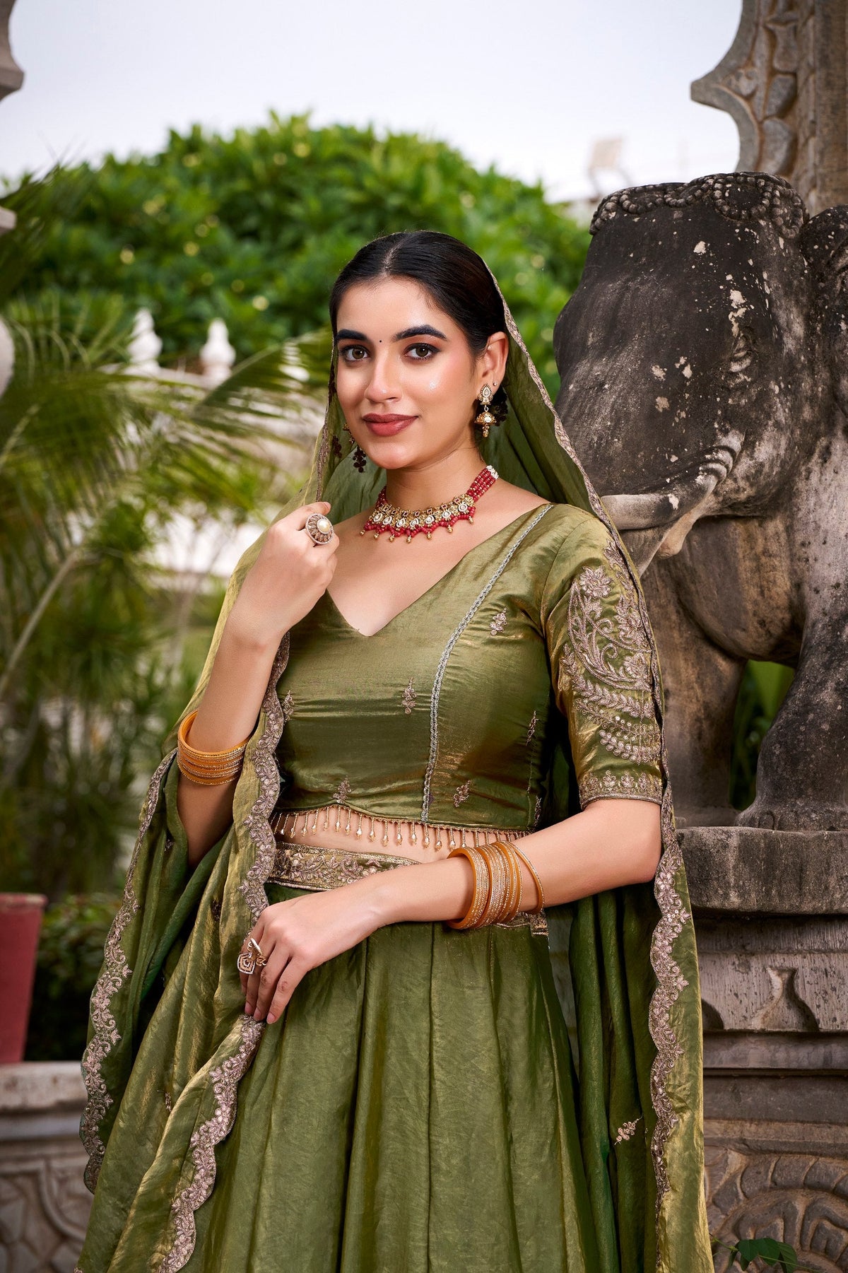 Festive Wear Fendi Thread Embroidered Lehenga Set for Women