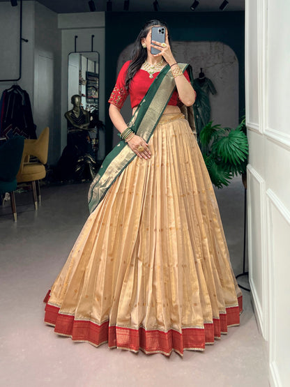 Classic Kanchipuram Silk Zari Work Lehenga with Jacquard Dupatta