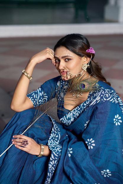 Gopidress Cotton Chanderi Natural Batik Print Lehenga Choli Set