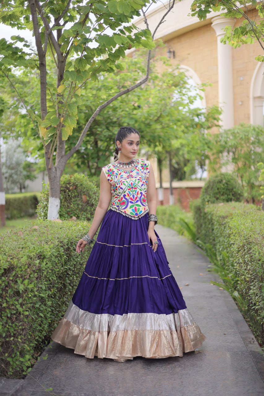 Royal Rayon Kutchi Embroidered Navratri Frill Lehenga Choli